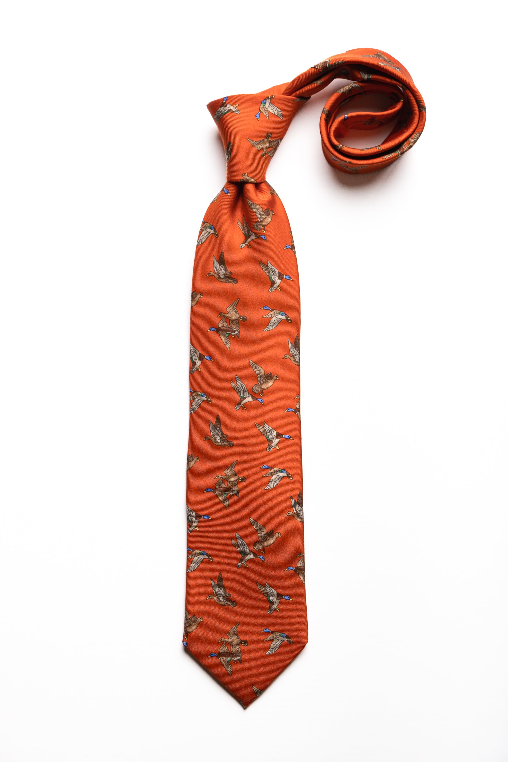 Corbata de seda impresa Hunting Naranja / ASCOT x CASA SARTORIAL