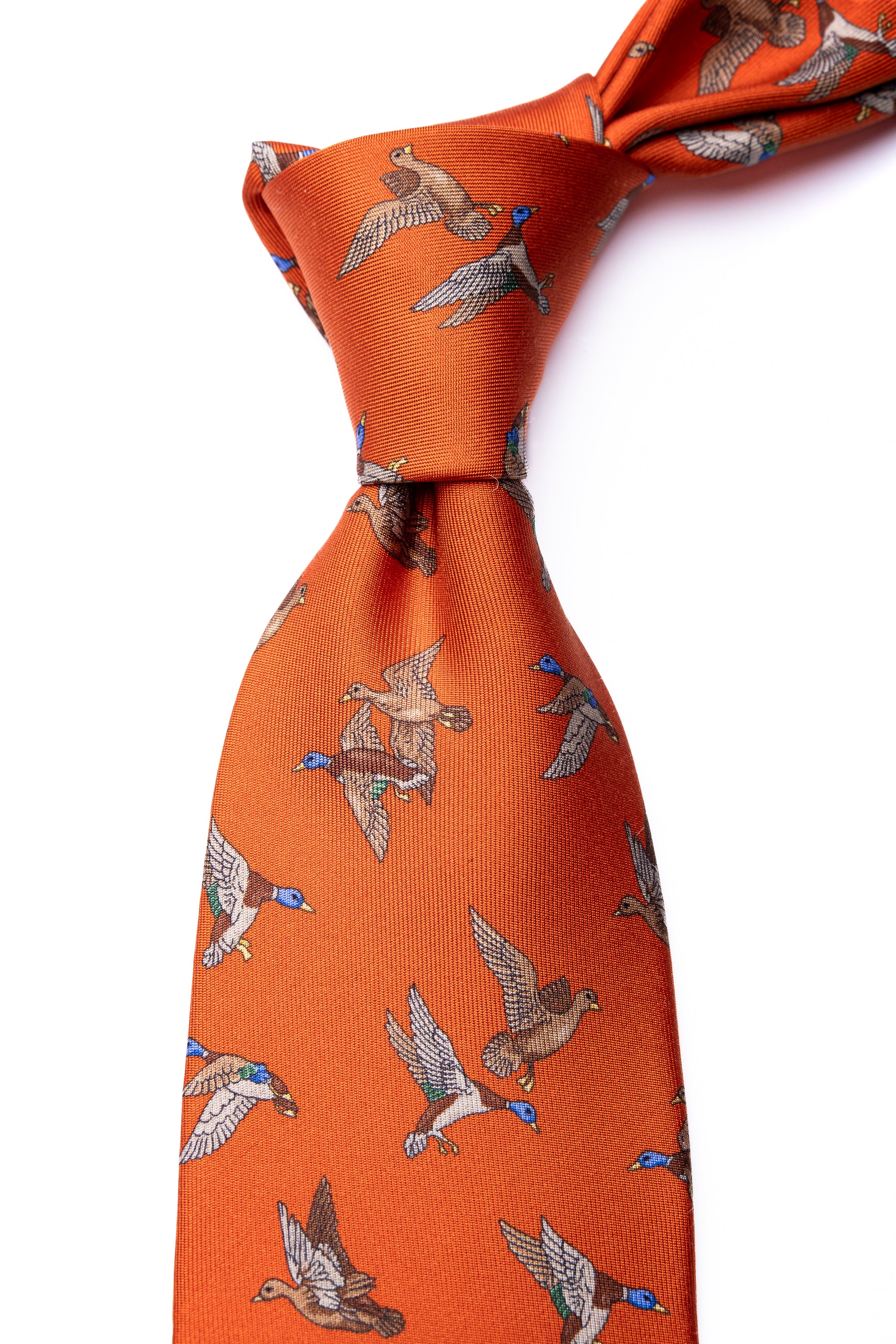 Corbata de seda impresa Hunting Naranja / ASCOT x CASA SARTORIAL