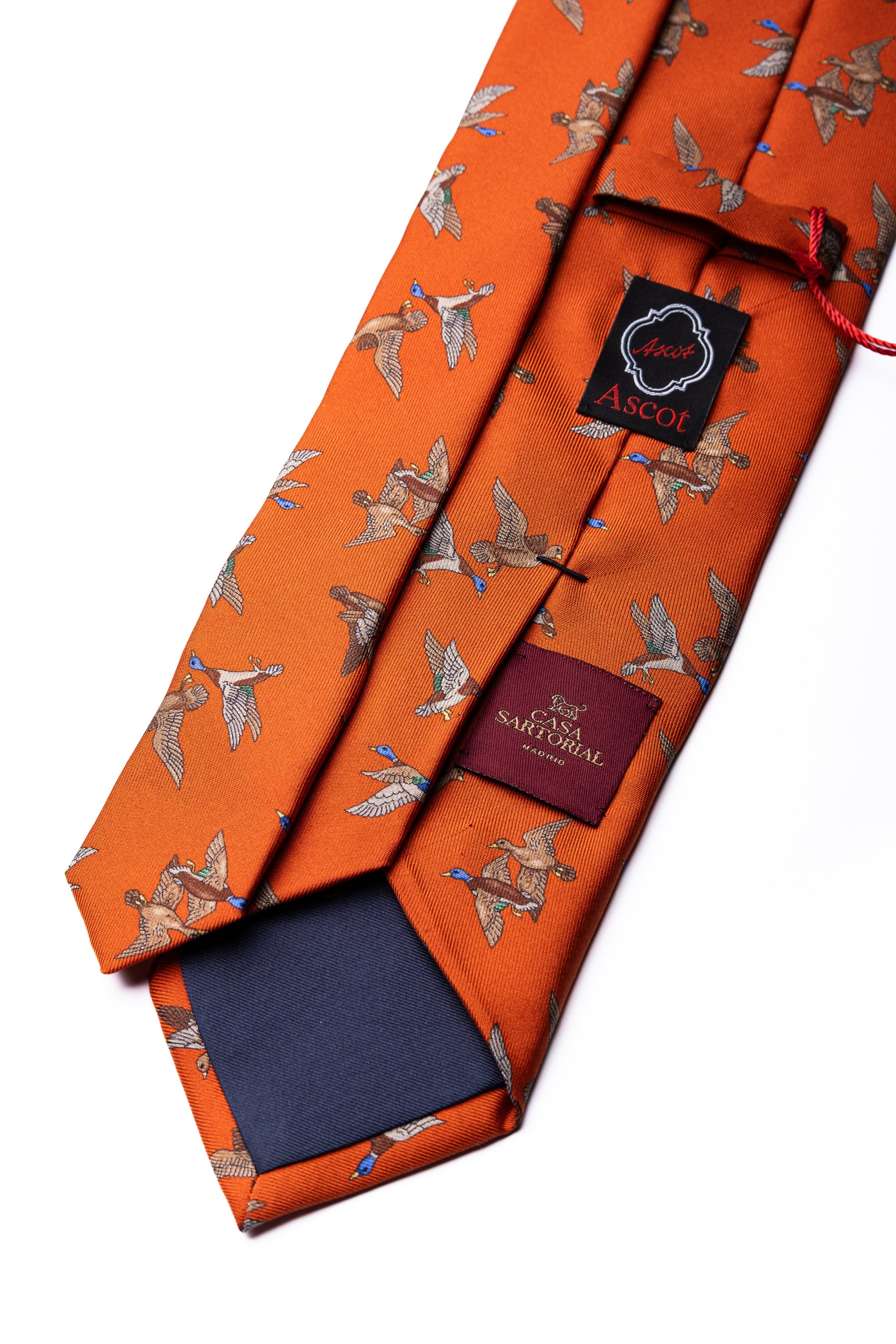 Corbata de seda impresa Hunting Naranja / ASCOT x CASA SARTORIAL