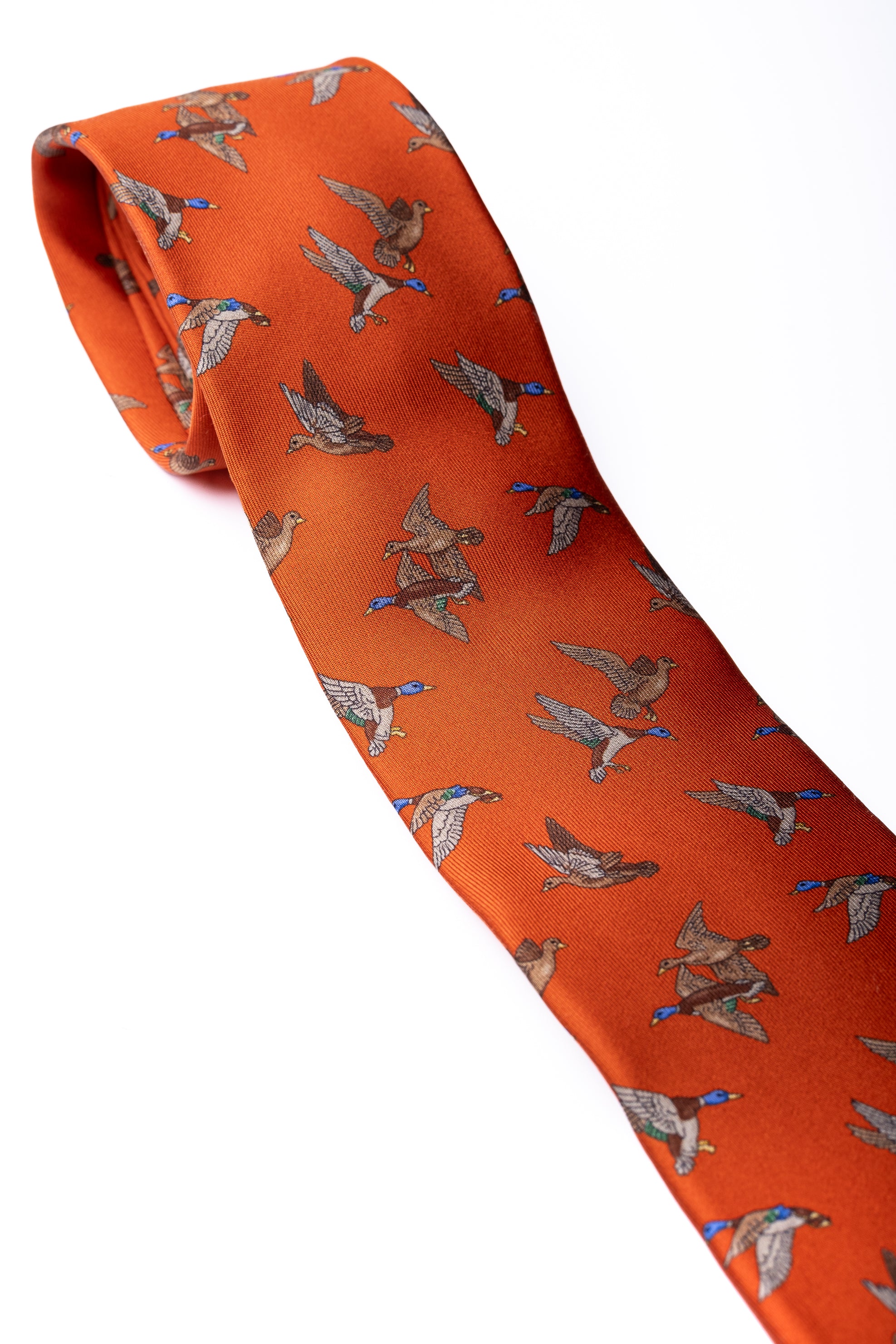 Corbata de seda impresa Hunting Naranja / ASCOT x CASA SARTORIAL